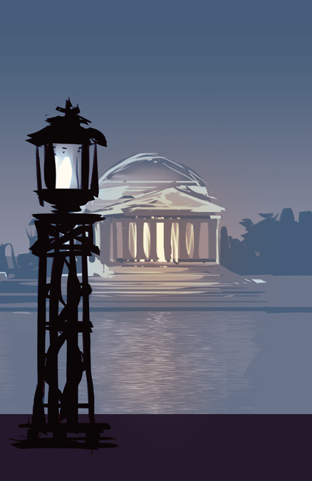 We decided the piece needed an anchor for visual weight, so I found an old wrought-iron lamp post and Rose penciled it in. 